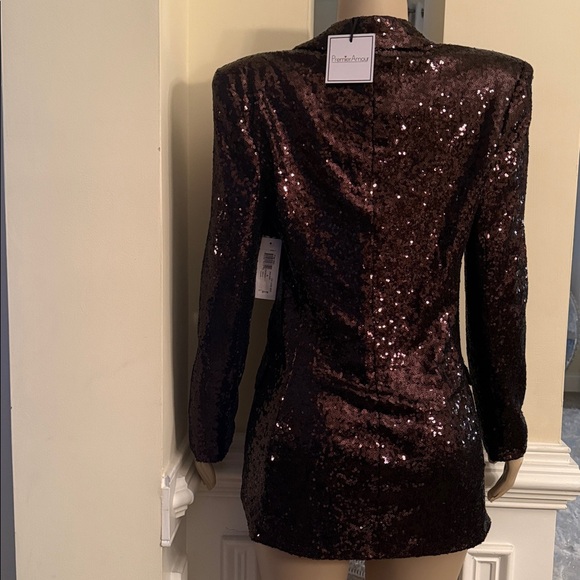 Chocolate Shimmering Sequin Blazer - Picture 3 of 5